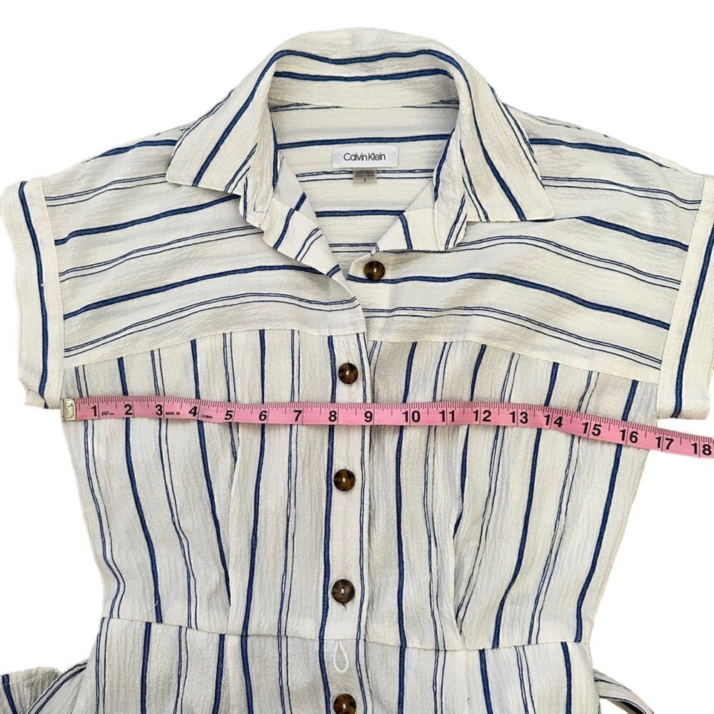 Calvin Klein ~ White with blue stripes belted dress ~ capped sleeves ~ size 2 - Picture 8 of 9